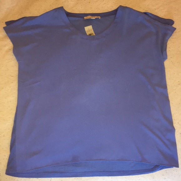 NWT - LOFT Blue Mixed Media Top, Size LP - Picture 3 of 10
